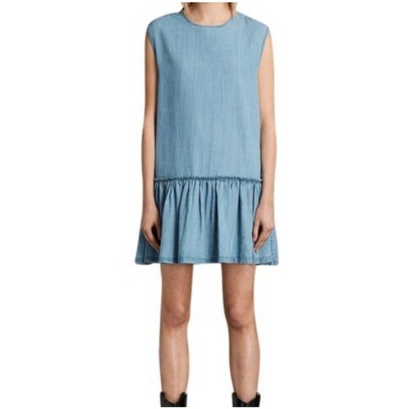 All Saints Dresses & Skirts - All Saints Polly Ruffle Chambray‎ Shift Dress Size Medium
